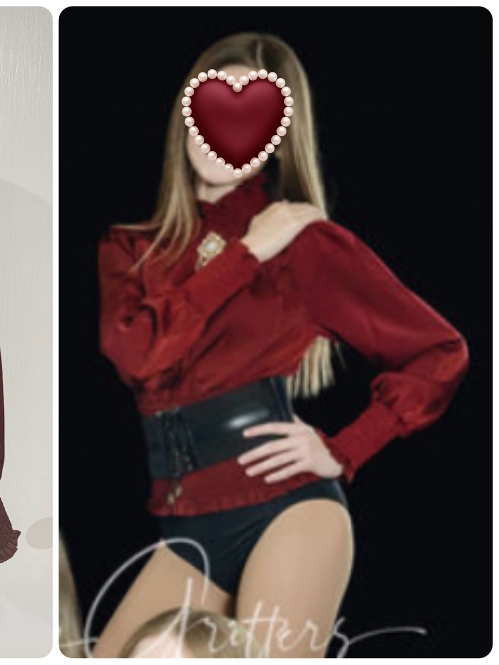 Balerea Dance Costume. Women's Burgundy Victorian-Inspired Smocked Waist Blouse